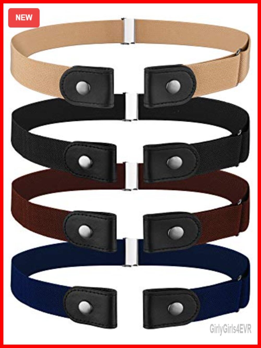 4 Pack No Buckle Stretch Belts for Women Men Adjustable Invisible Elastic Belt